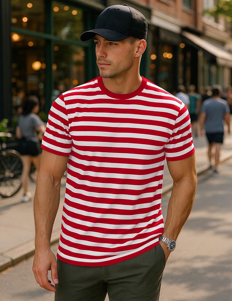 Zengjo Red and White Striped Shirt(M,Red&White WD(Red Rib)) - Image 3